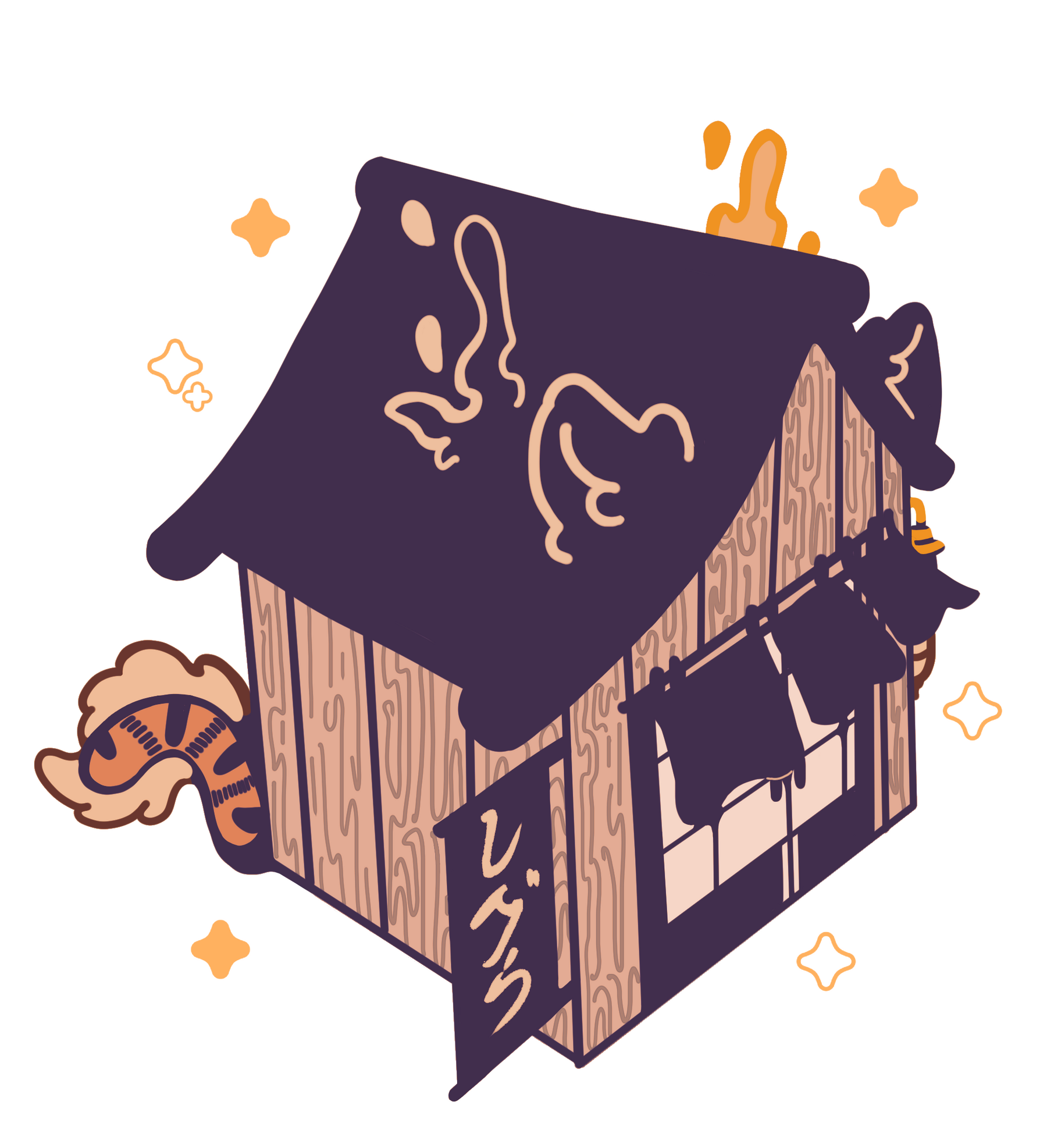 Chibi drawing of a tiger girl named Fren. She is holding a calligraphy brush.